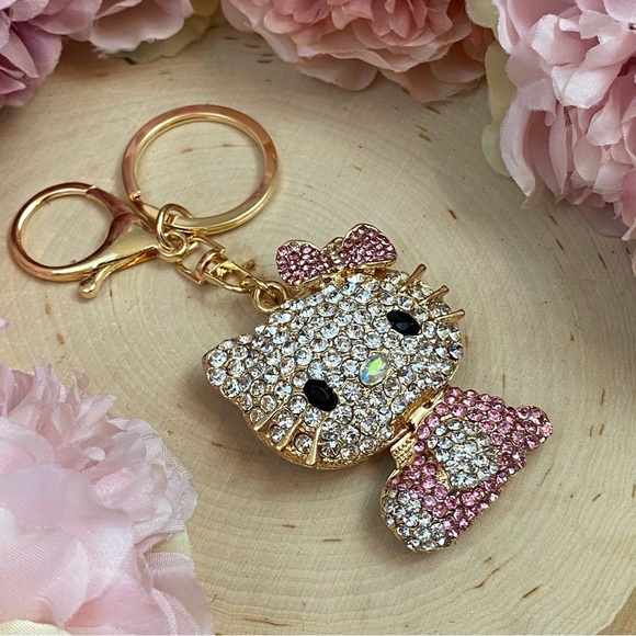 Hello Kitty with Pale Pink Crystal Dress & Bow Keychain Charm - Picture 6 of 12